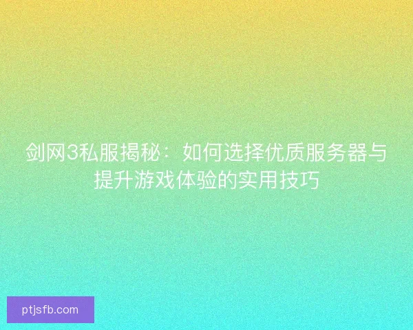 剑网3私服揭秘：如何选择优质服务器与提升游戏体验的实用技巧
